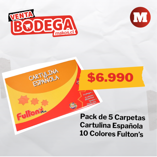 Pack de 5 Carpetas Cartulina Española 10 Colores Fulton’s